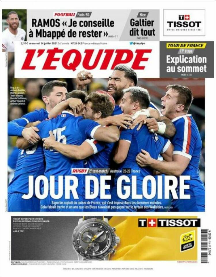 A L'Equipe mai borítója, címlapon a Ramos-interjúval